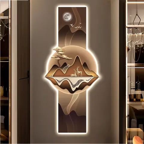 Advanced Sense 50X100cm with LED Light New Chinese Nine Fish Tufu Fu Decorative Painting Living Room Corridor Hanging Picture