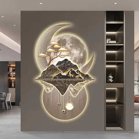 山水 单幅 装饰画 现代简约 客厅背景墙挂画 LED带灯画