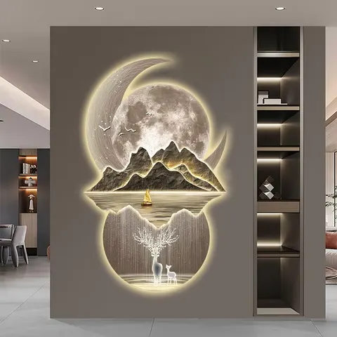 山水 单幅 装饰画 现代简约 客厅背景墙挂画 LED带灯画
