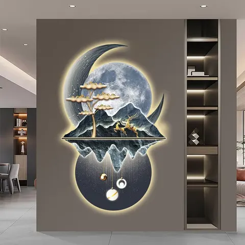 山水 单幅 装饰画 现代简约 客厅背景墙挂画 LED带灯画