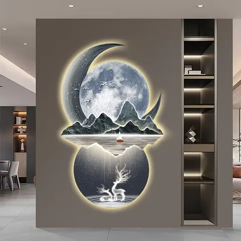 山水 单幅 装饰画 现代简约 客厅背景墙挂画 LED带灯画