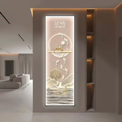 锦鲤 单幅 装饰画 轻奢风 玄关背景墙挂画 挂钟