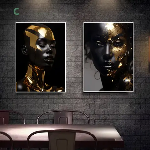 African Champion Wall Art Home Decor Black Gold Women Portrait Mural Clothing Shop bar Restaurant Hanging Paintings
