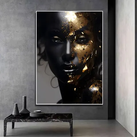African Champion Wall Art Home Decor Black Gold Women Portrait Mural Clothing Shop bar Restaurant Hanging Paintings