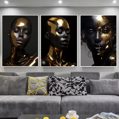 African Champion Wall Art Home Decor Black Gold Women Portrait Mural Clothing Shop bar Restaurant Hanging Paintings