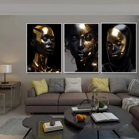 African Champion Wall Art Home Decor Black Gold Women Portrait Mural Clothing Shop bar Restaurant Hanging Paintings