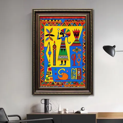 African Country Tribal Symbols and Totems Art Decoration Living Room Background Wall Crystal Porcelain Wall Decor Painting