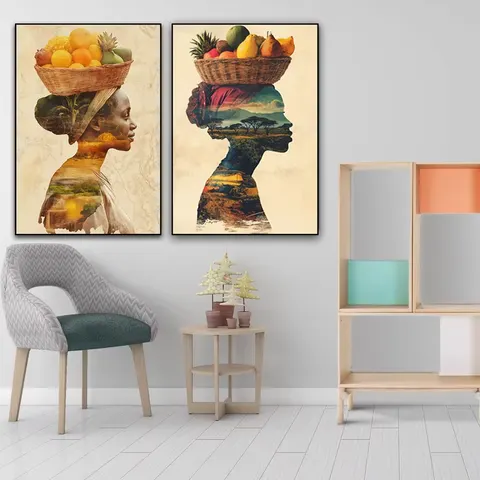 African Women Art Decoration Hanging Paintings Modern Home Living Room Colorful African Tribal Culture Murals