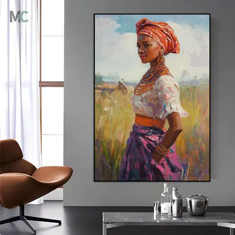 African Women Modern Light Luxury Wall Art Home Decor Painting Black Women HD Crystal Porcelain Painting