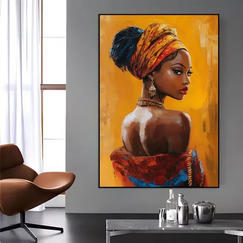 African Women Modern Light Luxury Wall Art Home Decor Painting Black Women HD Crystal Porcelain Painting