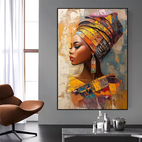 African Women Modern Light Luxury Wall Art Home Decor Painting Black Women HD Crystal Porcelain Painting