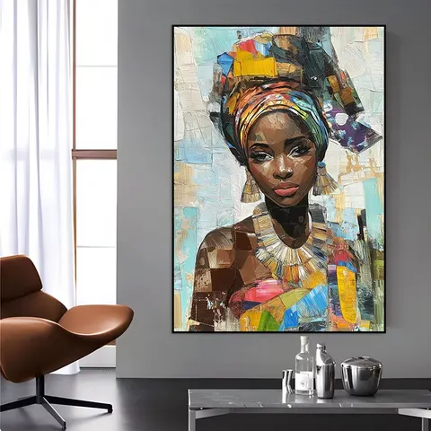 African Women Modern Light Luxury Wall Art Home Decor Painting Black Women HD Crystal Porcelain Painting