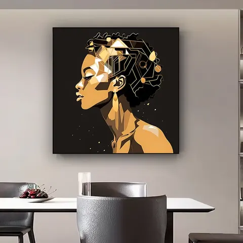 African Women's Wall Art Home Decor Painting Restaurant Background Wall with Framed Crystal Porcelain Painting