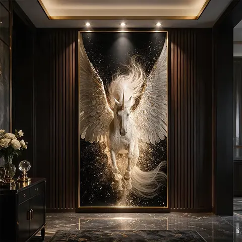Aluminum Alloy Frame LED Pegasus Diamond Painting, Winged Horse Wall Art Picture for Living Room Home Decor