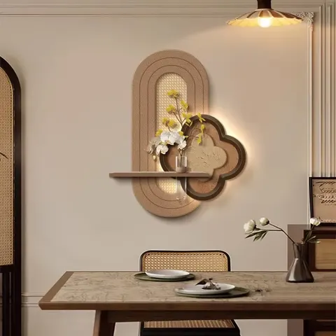 Ancient Style Hall Art LED Decor Painting Restaurant Background Wall Hydroponic Green Plants Sandstone Hanging Painting