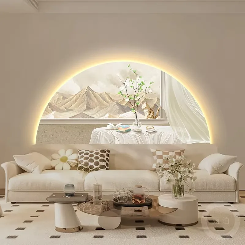 Arched Shape Sofa Background Wall Art Home Decor Painting UV Print LED Decor Painting