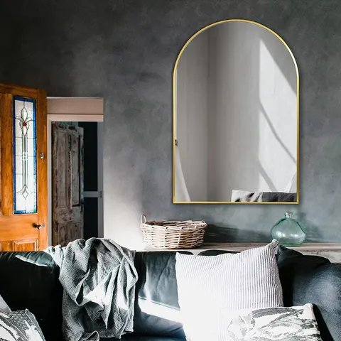 Arched Wall Mirror in the Bathroom, Mirror on the Wall, Bedroom Vanity Mirror, Metal Frame Room Mirror
