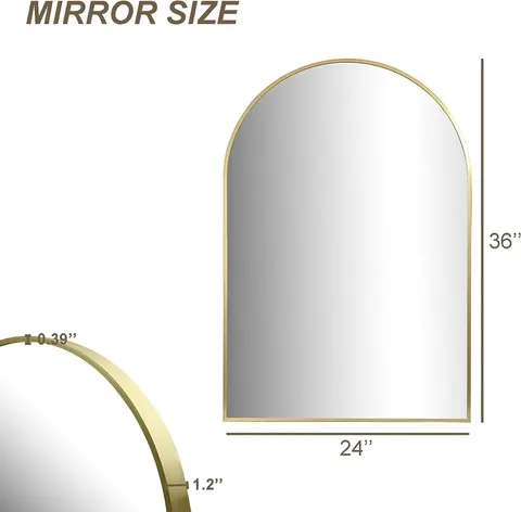 Arched Wall Mirror in the Bathroom, Mirror on the Wall, Bedroom Vanity Mirror, Metal Frame Room Mirror