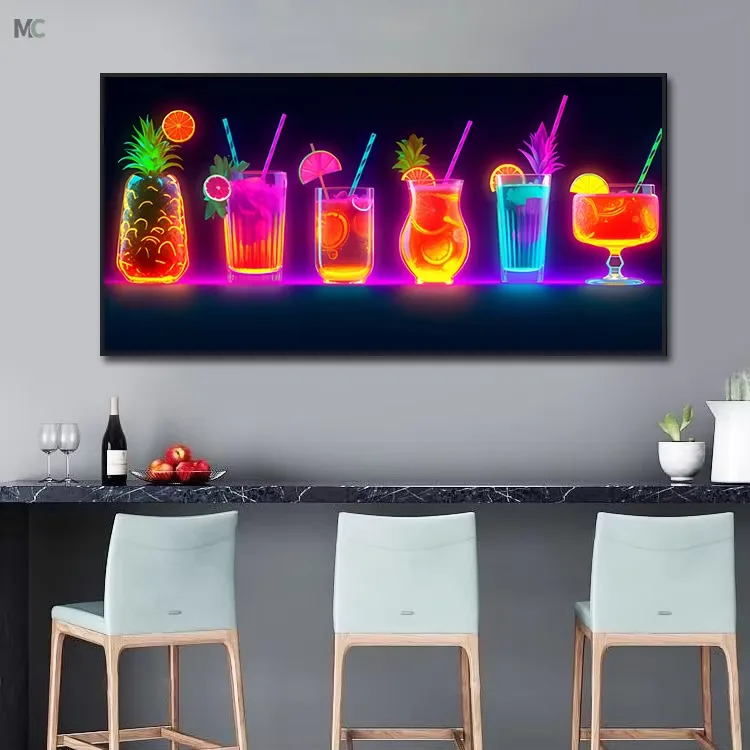 Art Colorful Cocktail Drinks Wine Ps Canvas and Crystal Porcelain Painting bar Restaurant Home Decor Paintings