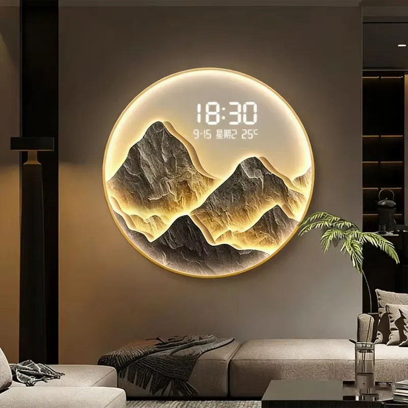 挂钟组合 单幅 装饰画 现代简约 客厅背景墙挂画 LED带灯画