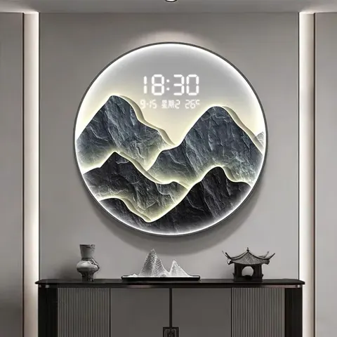 挂钟组合 单幅 装饰画 现代简约 客厅背景墙挂画 LED带灯画