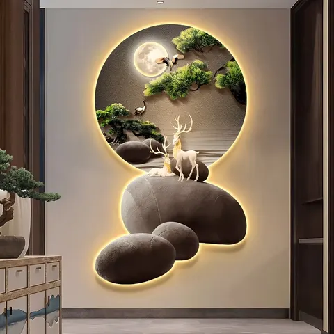 Art Home Decor Paintings of the Welcoming Guest at the Entrance Hall Living Room Crystal Porcelain LED Decor Painting