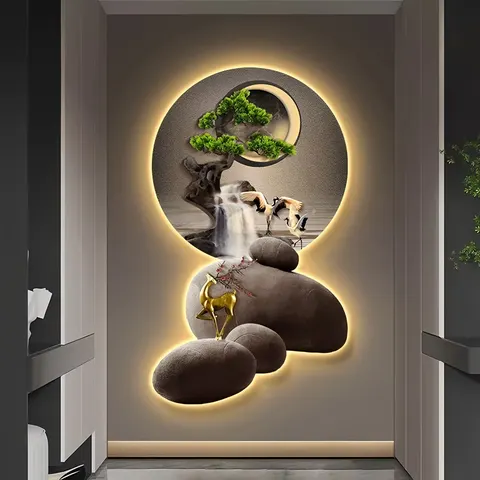 Art Home Decor Paintings of the Welcoming Guest at the Entrance Hall Living Room Crystal Porcelain LED Decor Painting