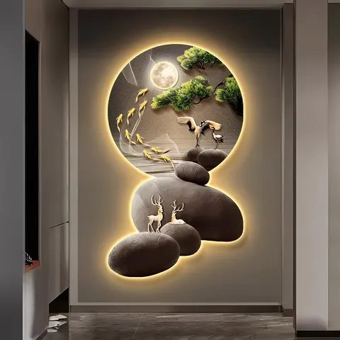 Art Home Decor Paintings of the Welcoming Guest at the Entrance Hall Living Room Crystal Porcelain LED Decor Painting