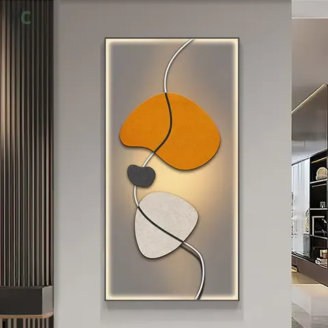 Art Live Room Led Decor Painting Modern Light Luxury Abstract Stone Background Wall Crystal Porcelain Painting