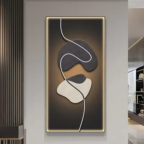 Art Live Room Led Decor Painting Modern Light Luxury Abstract Stone Background Wall Crystal Porcelain Painting