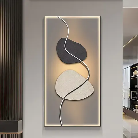 Art Live Room Led Decor Painting Modern Light Luxury Abstract Stone Background Wall Crystal Porcelain Painting