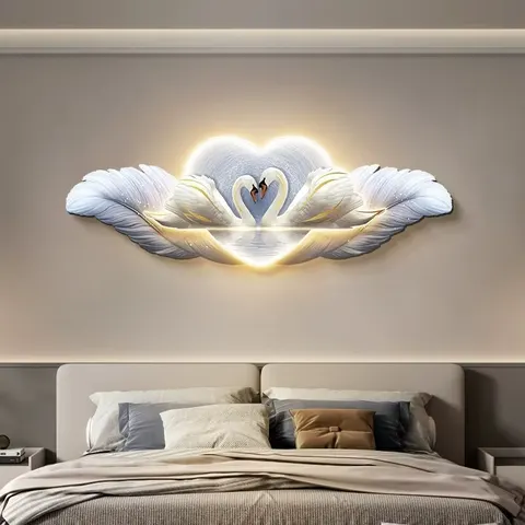 羽毛 单幅 装饰画 现代简约 卧室背景墙挂画 LED带灯画
