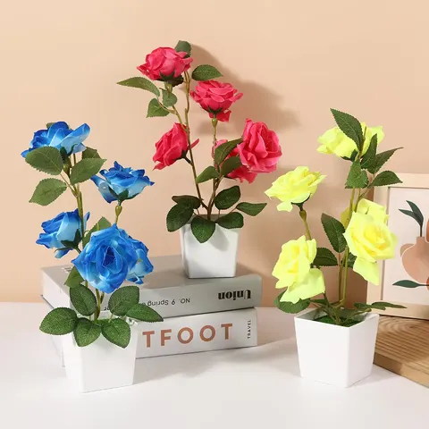 Artificial Potted Five Curled Rose Tree Home Decor Photography Prop Wedding Greenery Artificial Roses