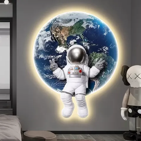 Astronaut Entrance Wall Art Home Decor Led Light Painting Cartoon Bedroom Bed Crystal Porcelain Painting