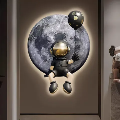 Astronaut Entrance Wall Art Home Decor Led Light Painting Cartoon Bedroom Bed Crystal Porcelain Painting