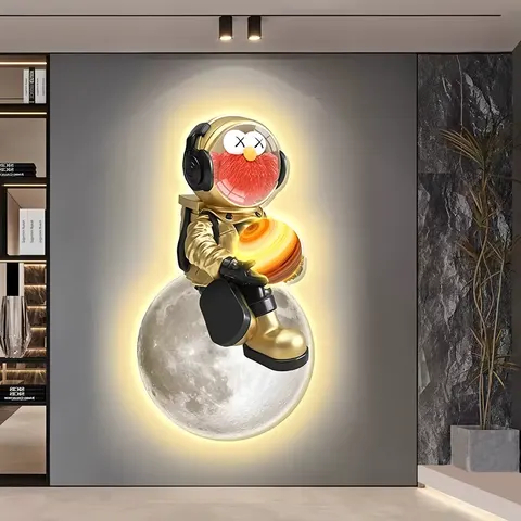 Astronaut Entrance Wall Art Home Decor Led Light Painting Cartoon Bedroom Bed Crystal Porcelain Painting
