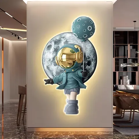 Astronaut Entrance Wall Art Home Decor Led Light Painting Cartoon Bedroom Bed Crystal Porcelain Painting