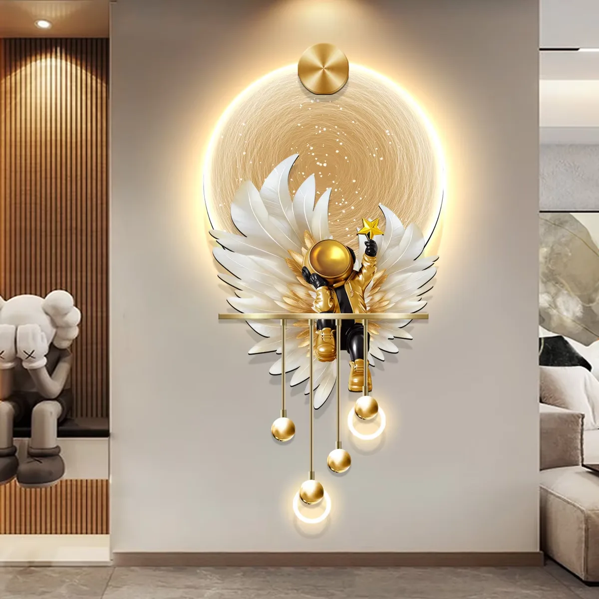 Astronauts UV Engraving 3D Effect Crystal Porcelain Painting Metal Pendant Glowed LED Decor Painting
