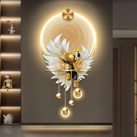 Astronauts UV Engraving 3D Effect Crystal Porcelain Painting Metal Pendant Glowed LED Decor Painting