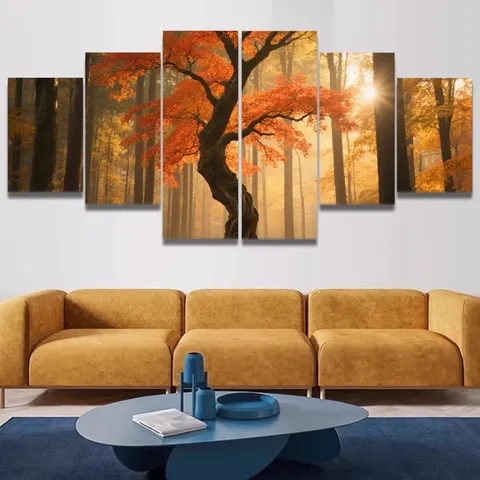 Autumn Forest Photography Art Home Decor Paintings Living Room Background Wall Five Pieces Framed Hanging Paintings