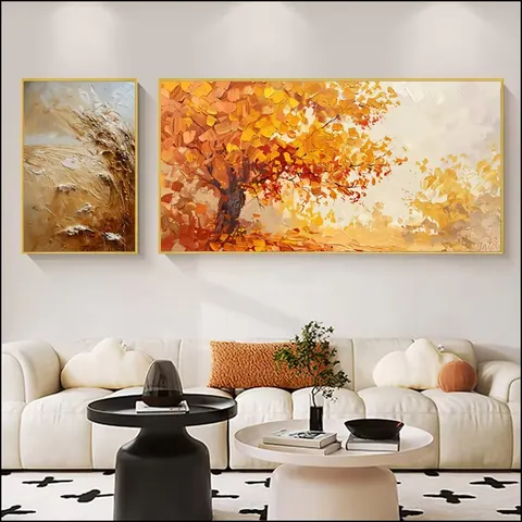 Autumn Wind Leaves Falling Combination Art Home Decor Painting Sofa Background Wall Crystal Porcelain Painting