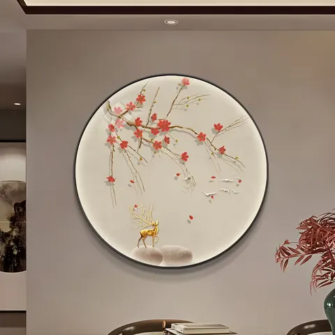 Bamboo Newspaper Peace Entrance Circular Decorative Crystal Porcelain Painting Living Room Wall Art Home Decor Painting