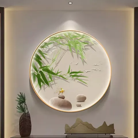 Bamboo Newspaper Peace Entrance Circular Decorative Crystal Porcelain Painting Living Room Wall Art Home Decor Painting