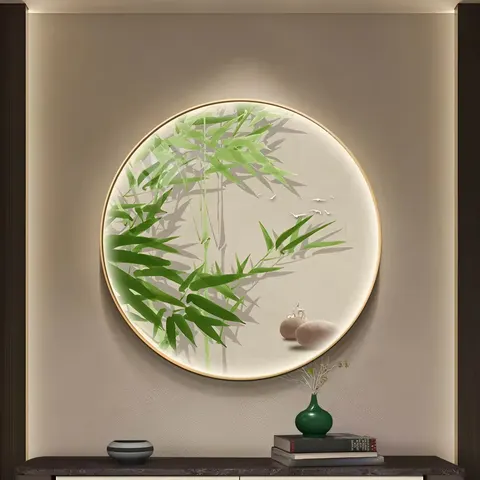 Bamboo Newspaper Peace Entrance Circular Decorative Crystal Porcelain Painting Living Room Wall Art Home Decor Painting