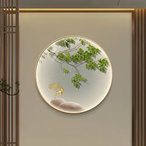 Bamboo Newspaper Peace Entrance Circular Decorative Crystal Porcelain Painting Living Room Wall Art Home Decor Painting