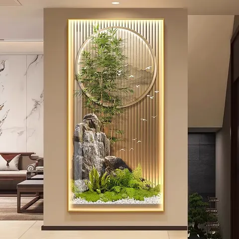 Bamboo Scenery and Mountains Landscape Corridor Background Wall Crystal Porcelain Glowed Art Decor LED Paintings