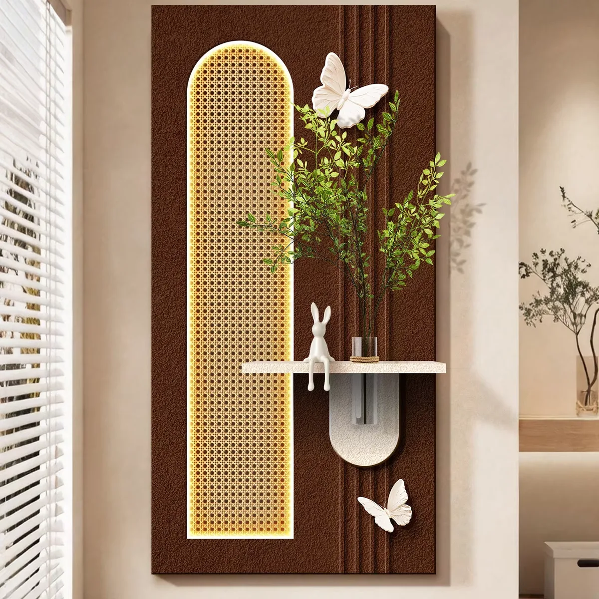 Bamboo Weaving Art Home Decor Painting Corridor Background Wall Sandstone Glowed LED Decor Painting