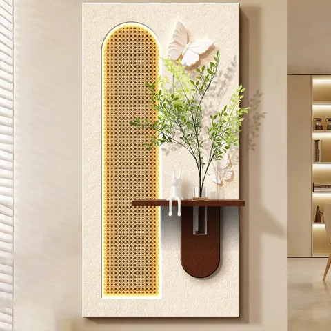 Bamboo Weaving Art Home Decor Painting Corridor Background Wall Sandstone Glowed LED Decor Painting