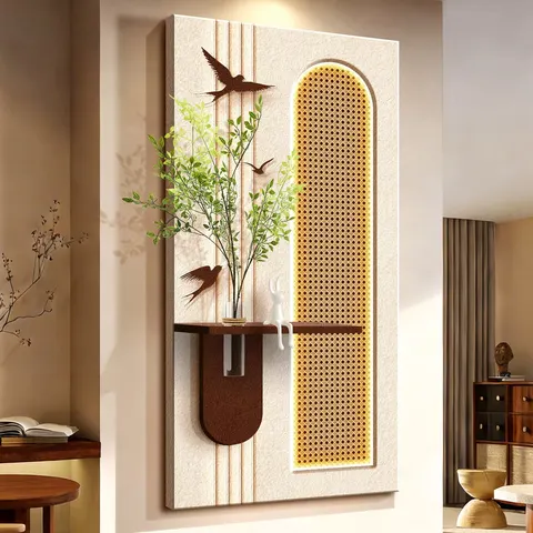 Bamboo Weaving Art Home Decor Painting Corridor Background Wall Sandstone Glowed LED Decor Painting