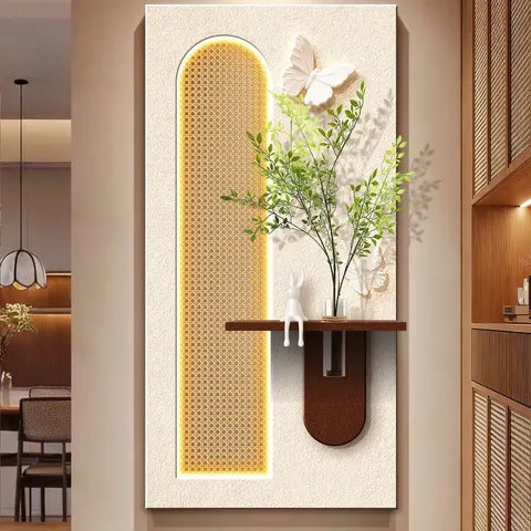 Bamboo Weaving Art Home Decor Painting Corridor Background Wall Sandstone Glowed LED Decor Painting